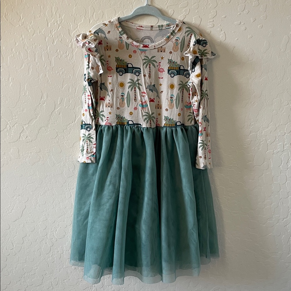 Island Christmas dress with green tulle  Skirt